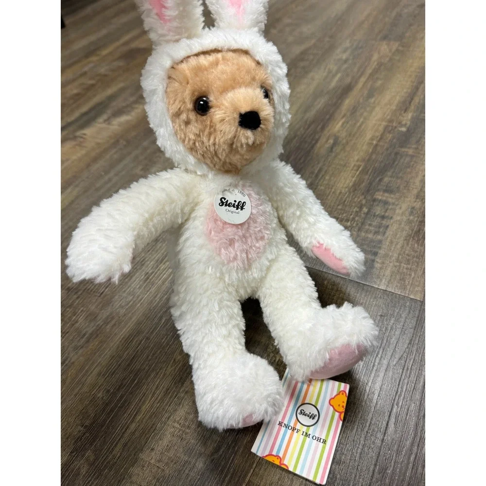 Steiff Teddy Bear in Easter Bunny Costume White Brown Hase Plush 114052 Tag
